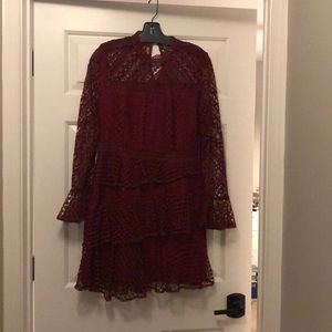 Red lace long sleeve dress
